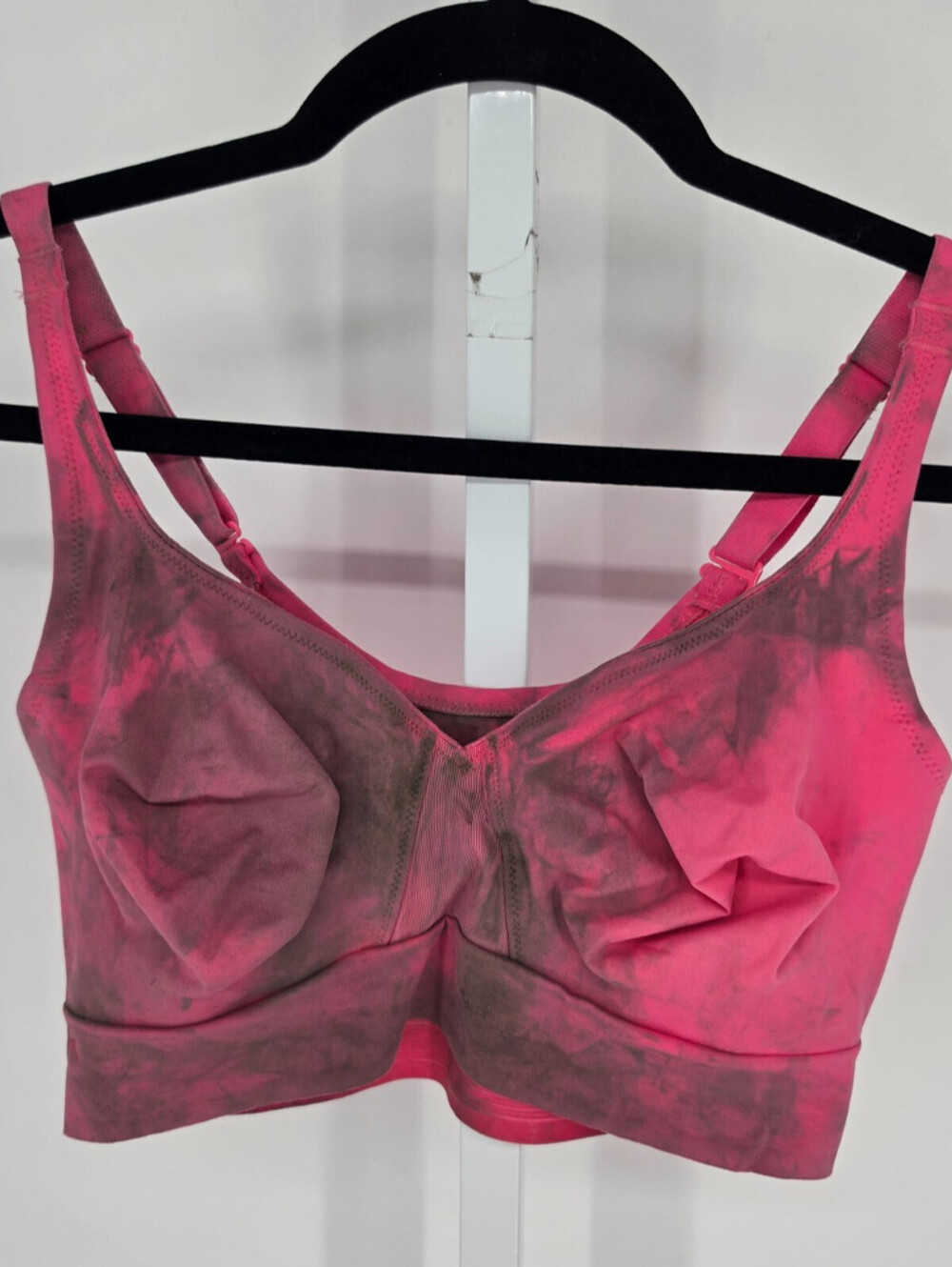 Ruby Ribbon Womens Sz 34 Wireless T Shirt Bra Cotton Pink Gray Tie Dye